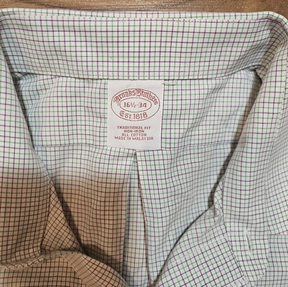Brooks Brothers Plaid Button Down Long Sleeve Shirt Size 16.5/34 Cotton - Picture 9 of 9